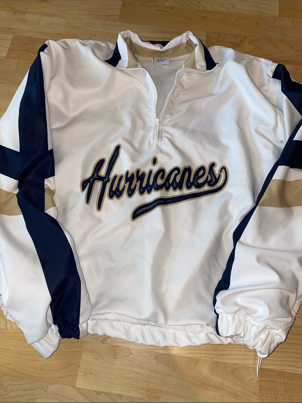 Varsity Hurricanes White Navy and Gold Pullover Windbreaker Jacket